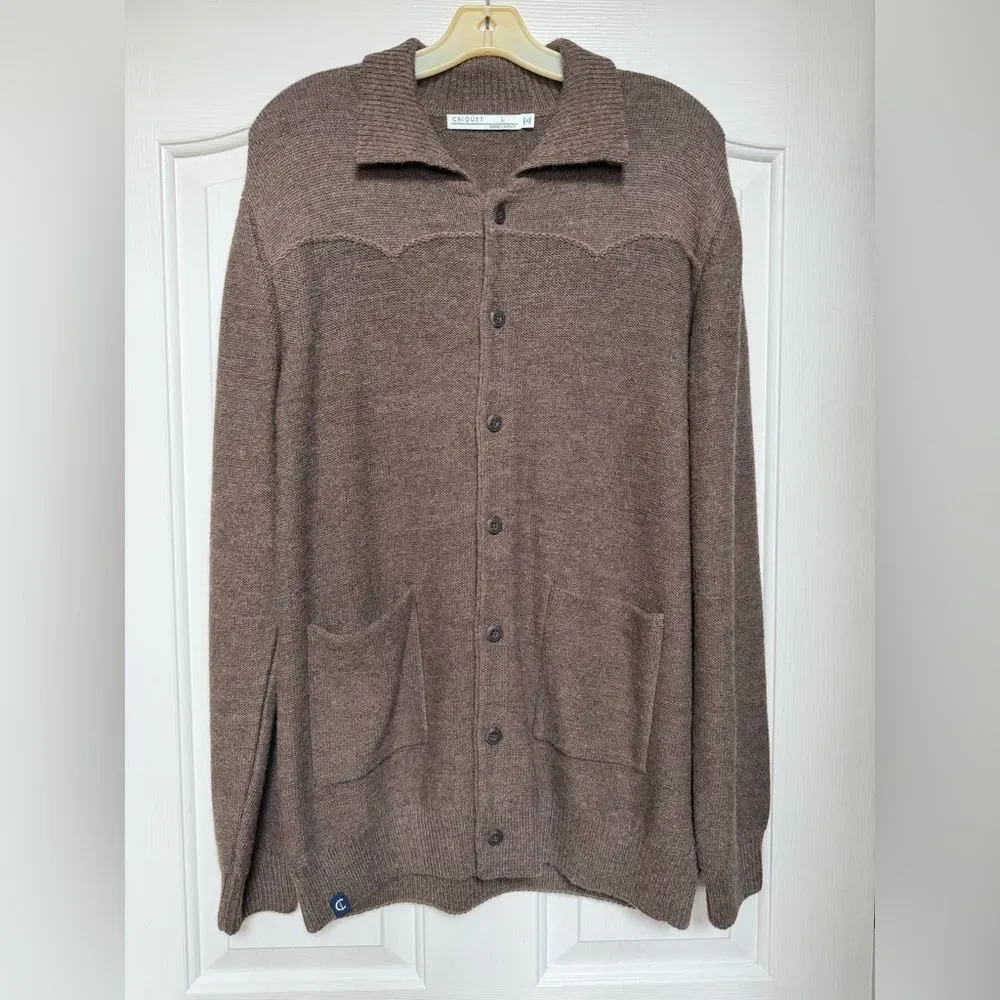 Alpaca Western Sweater Jacket Men’s Button Front Cardigan Patch Pocket Large